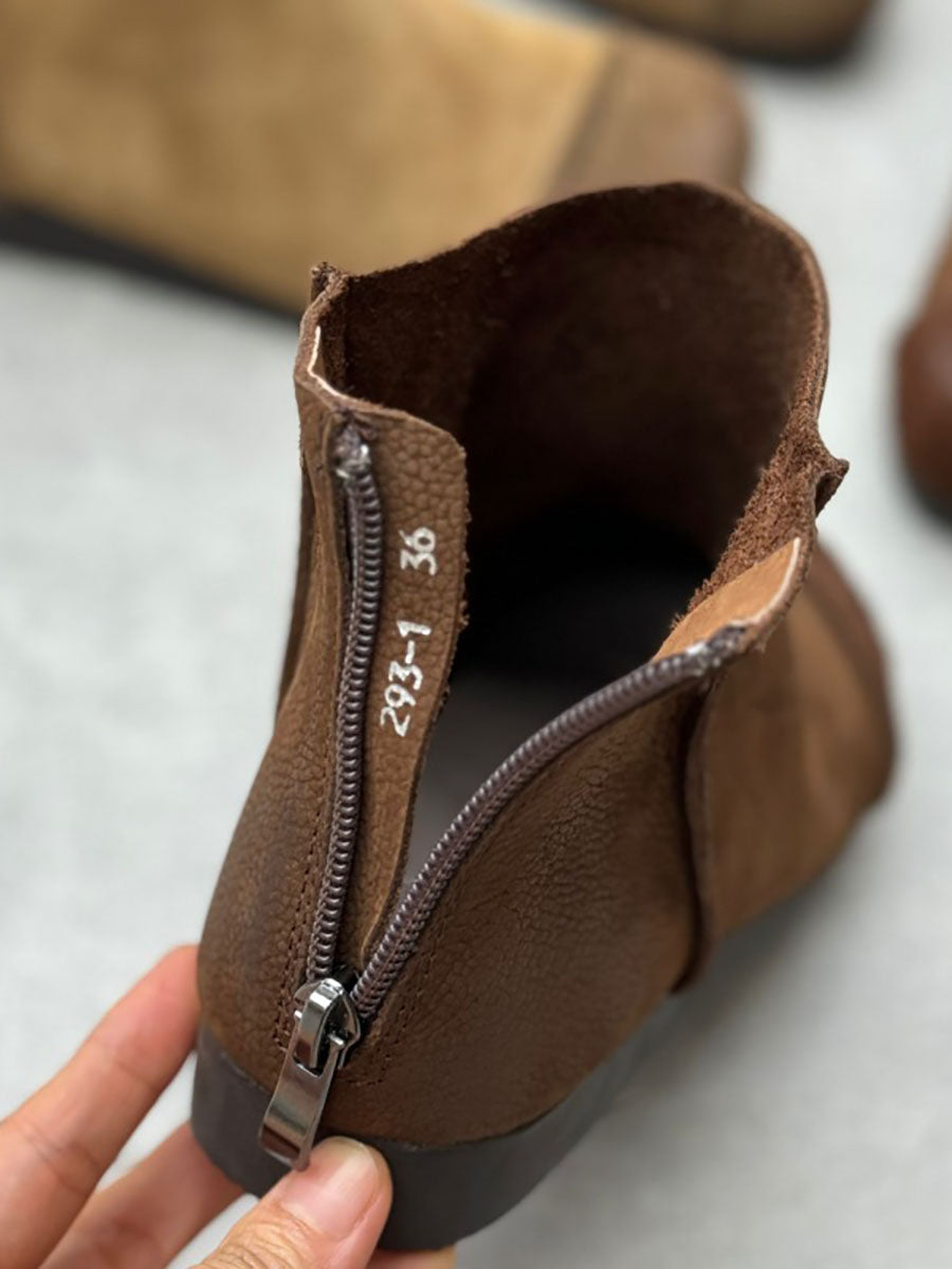 Women Autumn Vintage Leather Spliced Zipper Boots