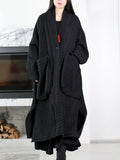 Plus Size Women Autumn Pure Color V-Neck Padded Long Coat