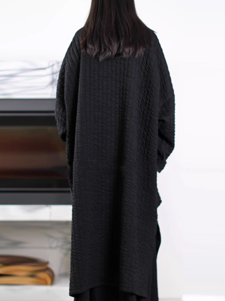Plus Size Women Autumn Pure Color V-Neck Padded Long Coat
