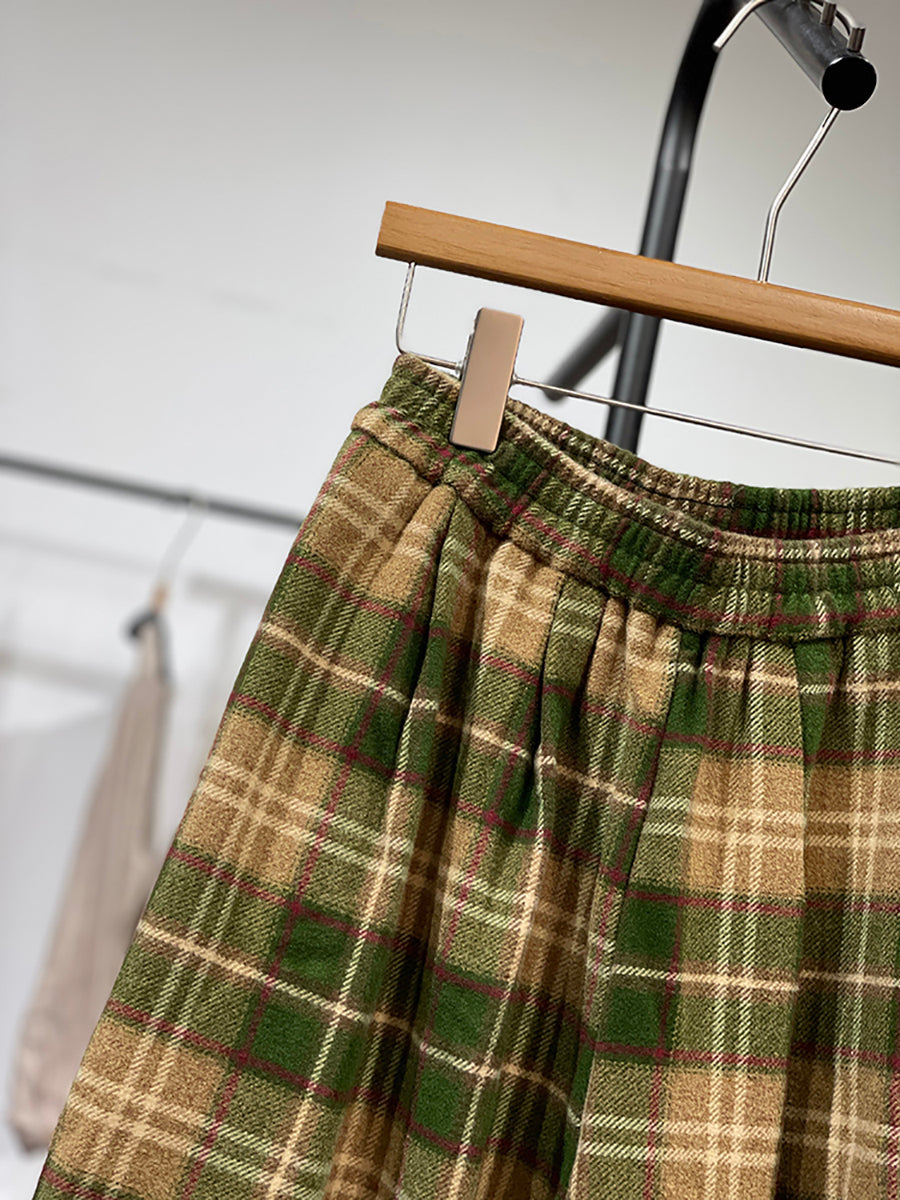 Plus Size Women Autumn Retro Plaid Loose Harem Pants