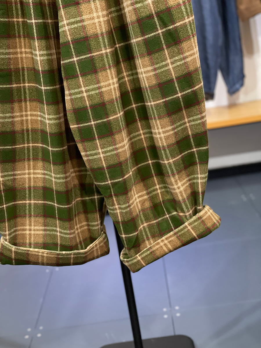 Plus Size Women Autumn Retro Plaid Loose Harem Pants