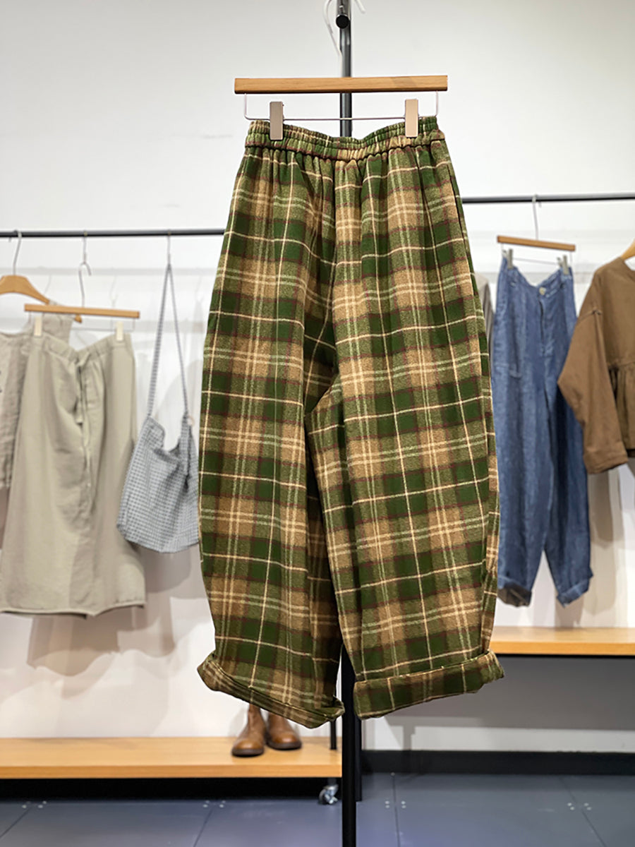 Plus Size Women Autumn Retro Plaid Loose Harem Pants