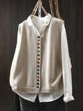 Plus Size Women Casual Autumn O-Neck Colorful Button Knit Vest