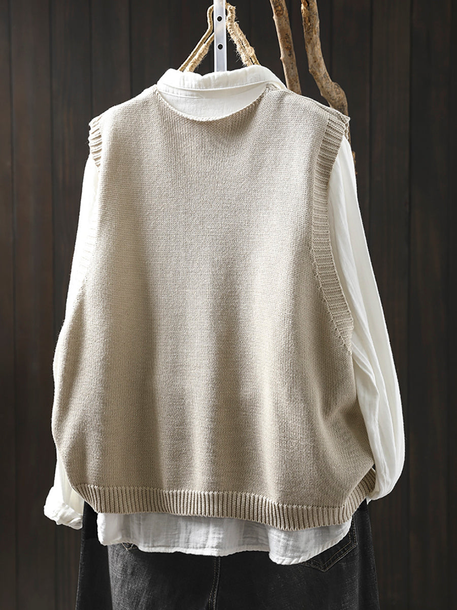 Plus Size Women Casual Autumn O-Neck Colorful Button Knit Vest