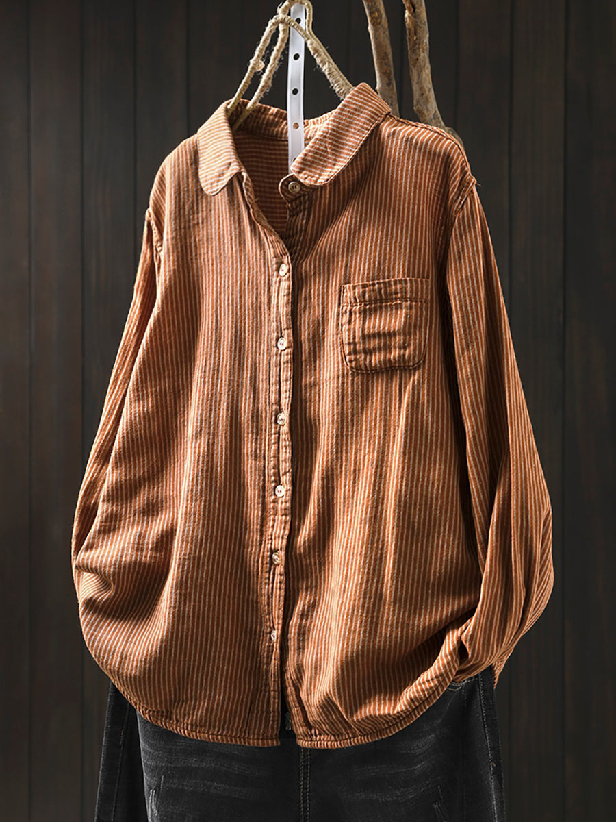 Plus Size Women Vintage Autumn 100%Cotton Lattice Shirt