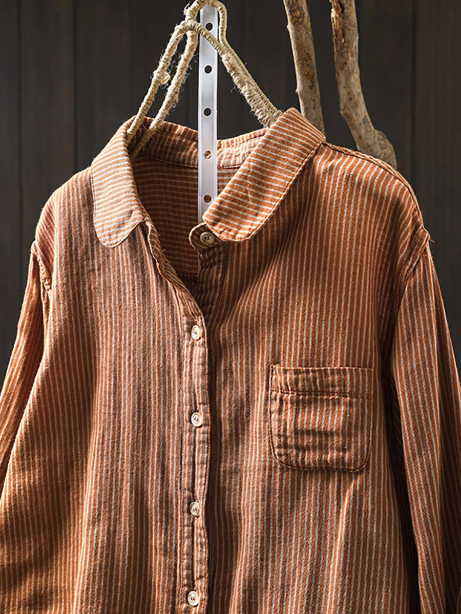 Plus Size Women Vintage Autumn 100%Cotton Lattice Shirt