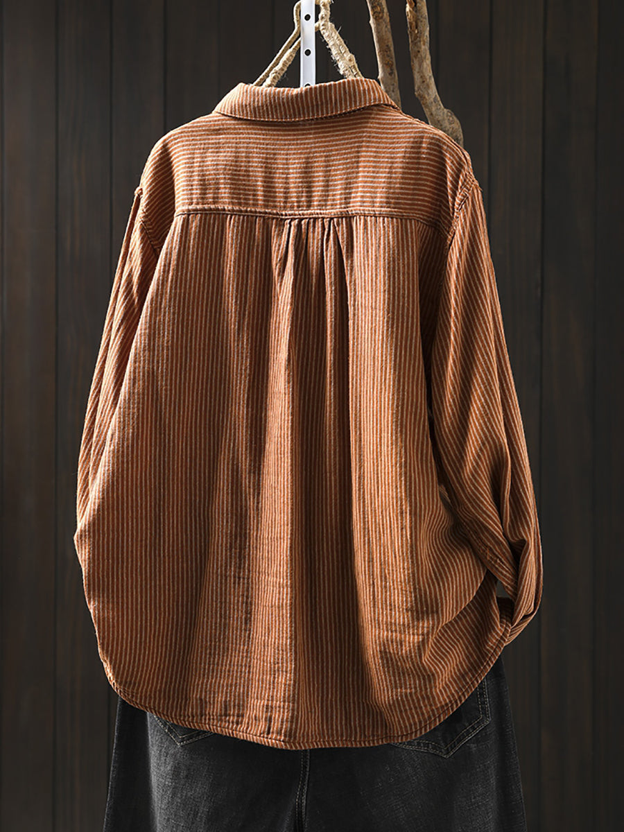 Plus Size Women Vintage Autumn 100%Cotton Lattice Shirt