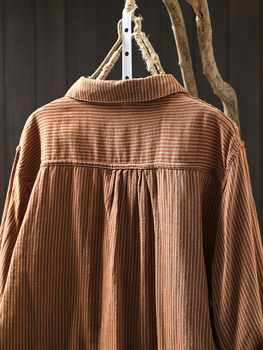 Plus Size Women Vintage Autumn 100%Cotton Lattice Shirt