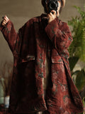 Plus Size Women Ethnic Flower Corduroy Loose Padded Coat