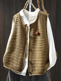 Women Spring Pure Color Knit O-Neck Cardigan Vest