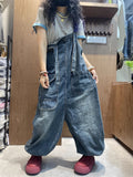 Plus Size Women Spring Artsy Denim Harem Jumpsuits