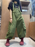 Plus Size Women Spring Artsy Cotton Raw-edge Loose Jumpsuits