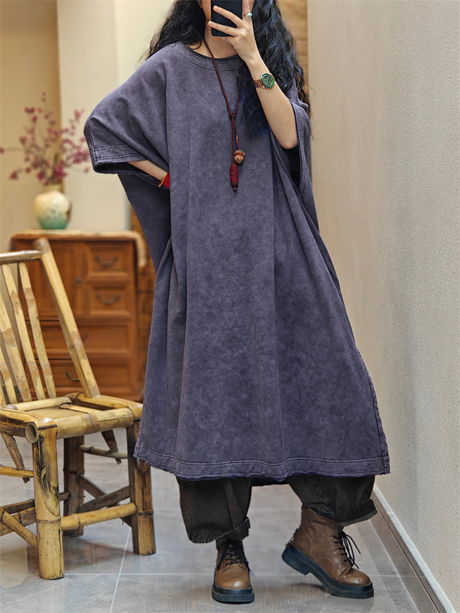 Plus Size Women Vintage Summer Split Hem Cotton Dress