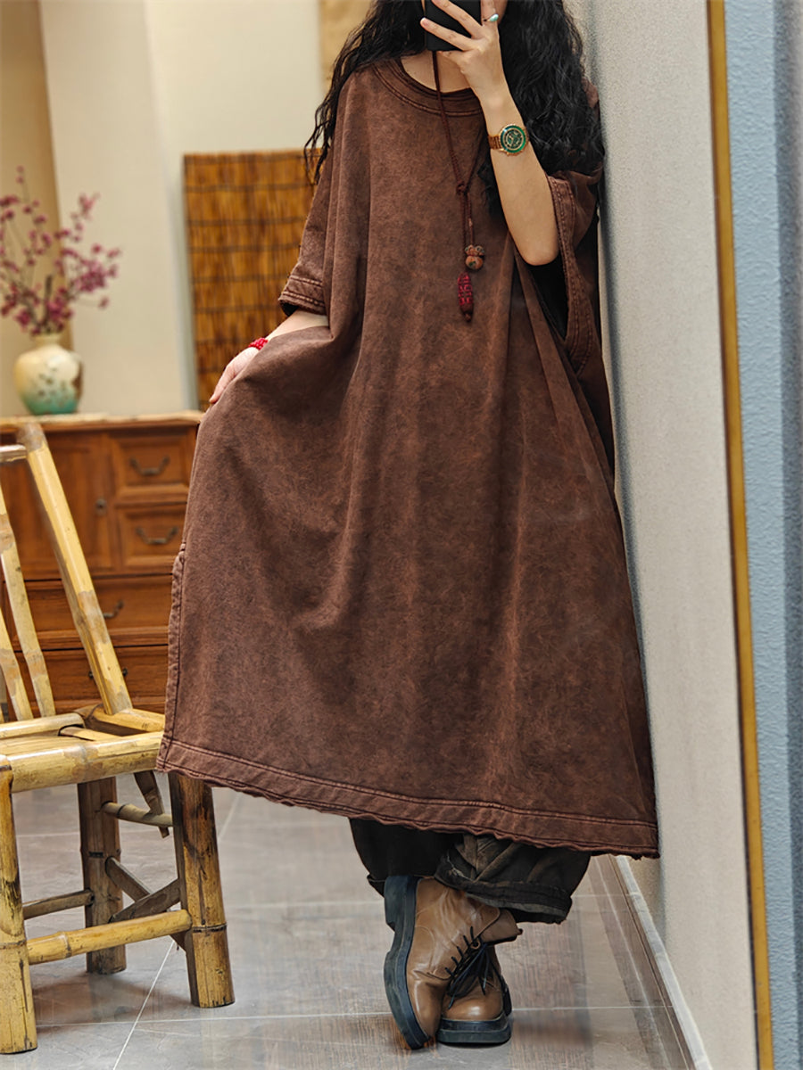 Plus Size Women Vintage Summer Split Hem Cotton Dress