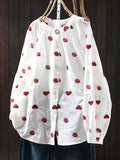 Plus Size Women Artsy Heart Dot Embroidery Shirt