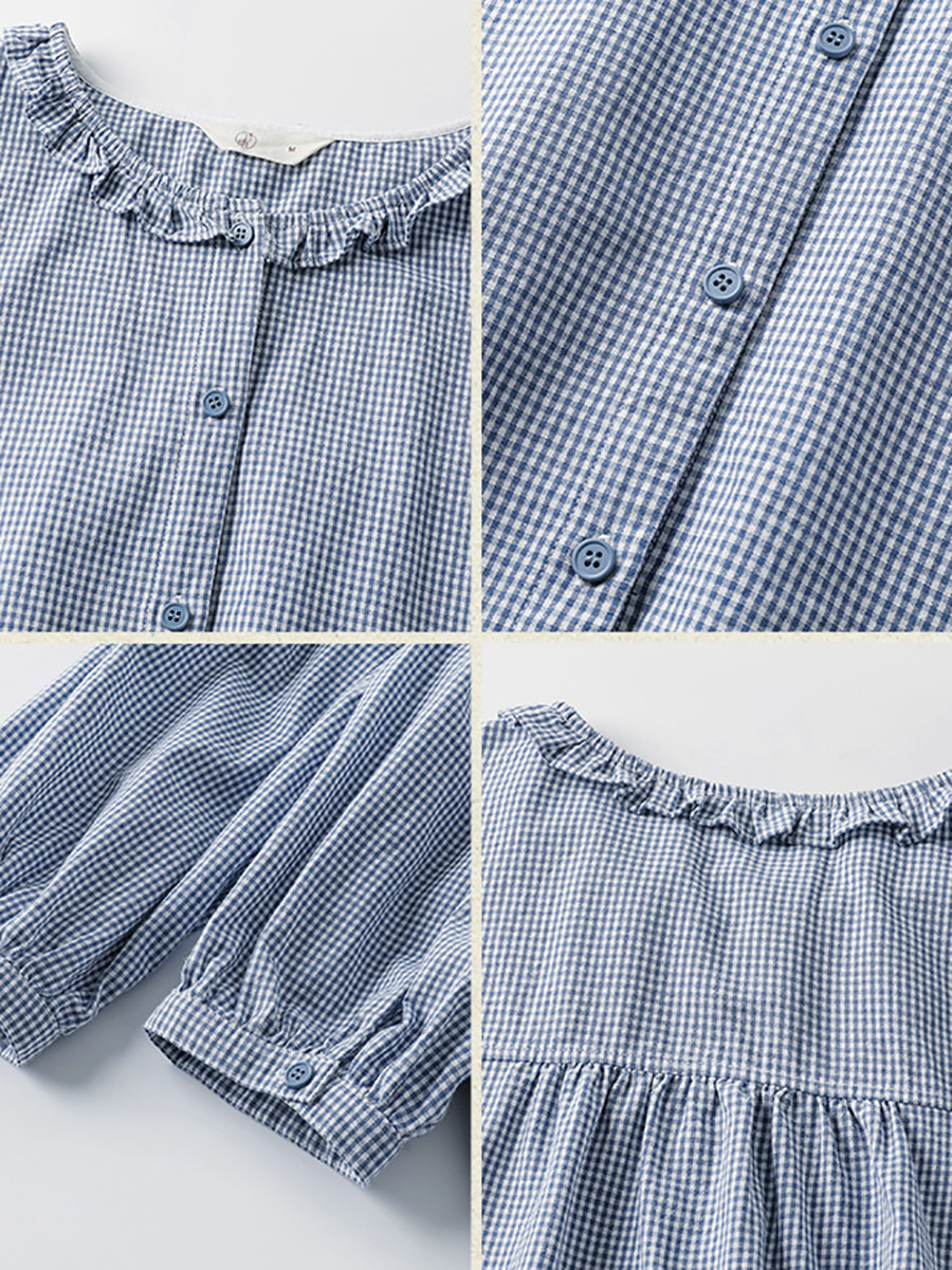 Plus Size Women Summer Lattice Lace Collar 100%Cotton Shirt
