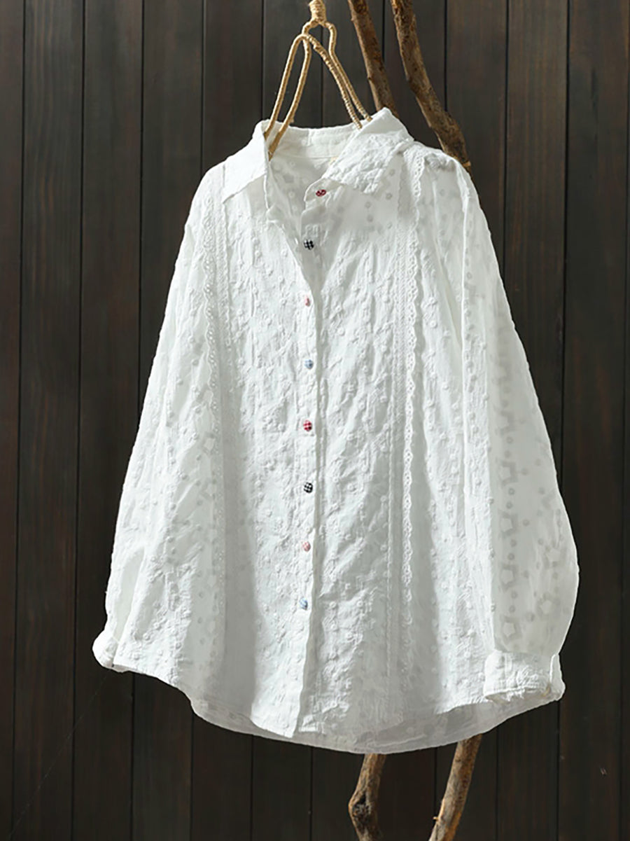 Plus Size Women Spring Artsy Embroidery Shirt