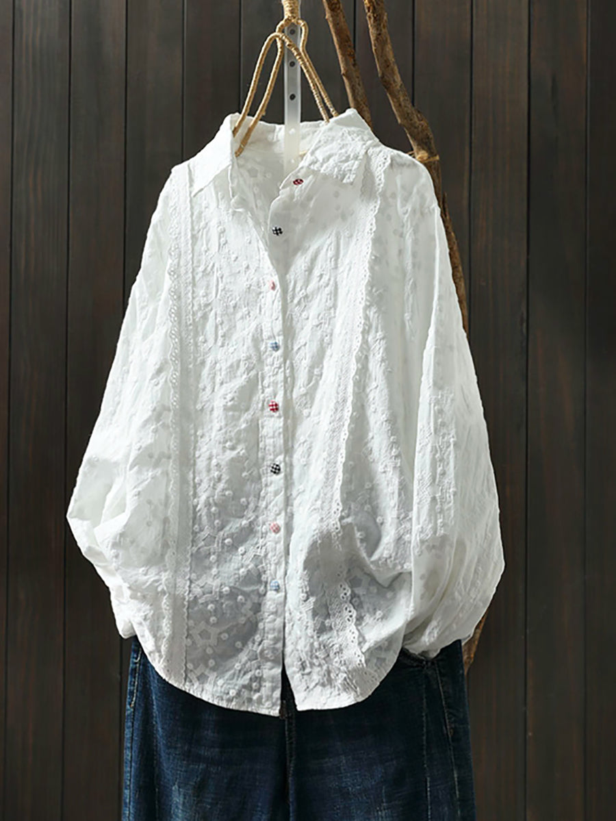 Plus Size Women Spring Artsy Embroidery Shirt