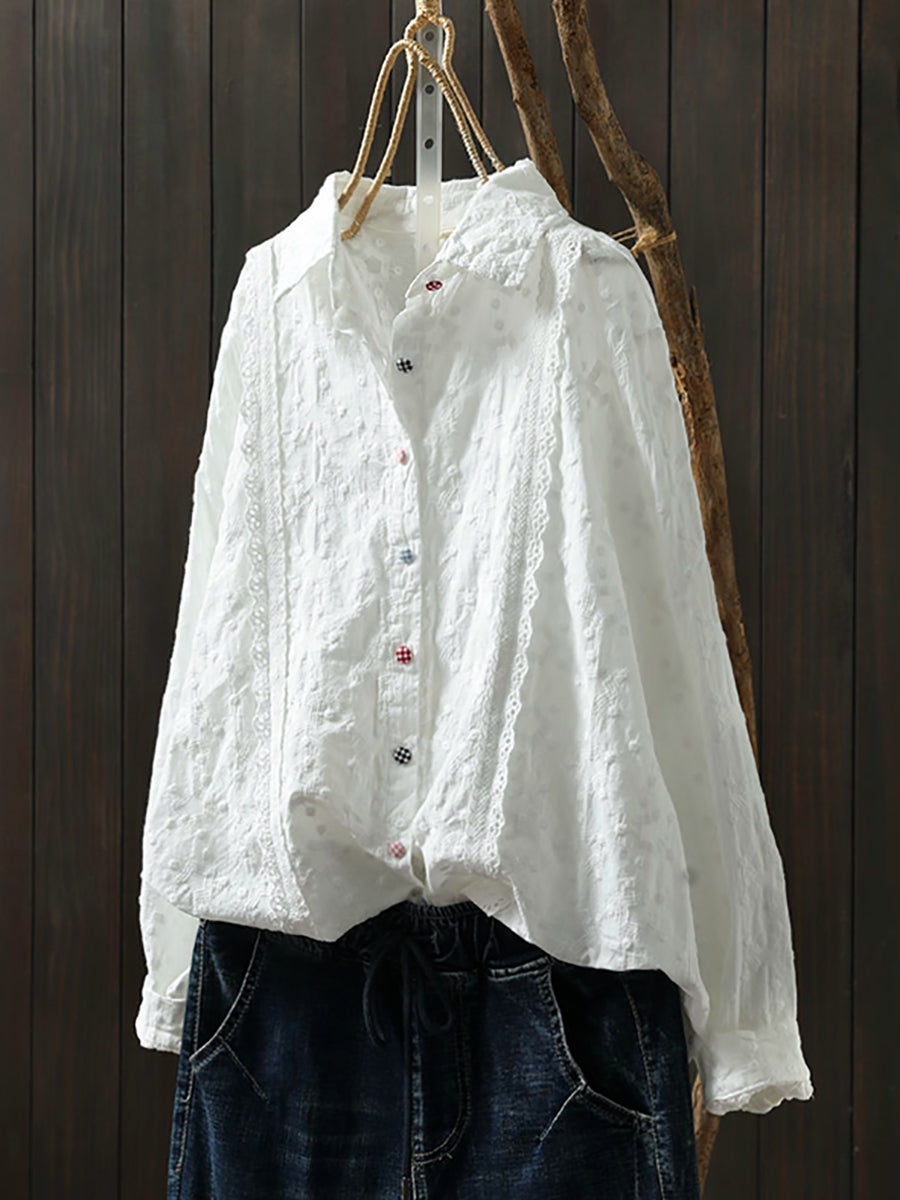 Plus Size Women Spring Artsy Embroidery Shirt