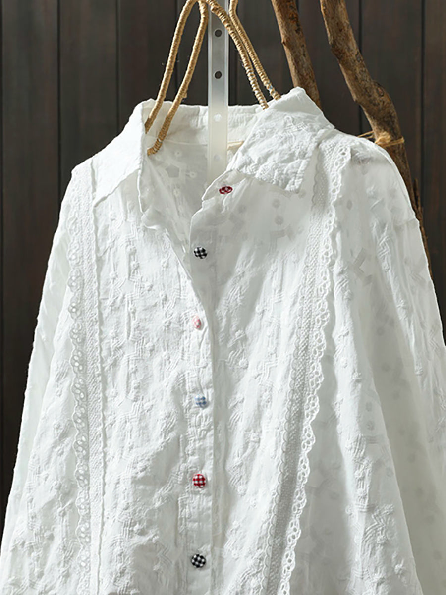 Plus Size Women Spring Artsy Embroidery Shirt