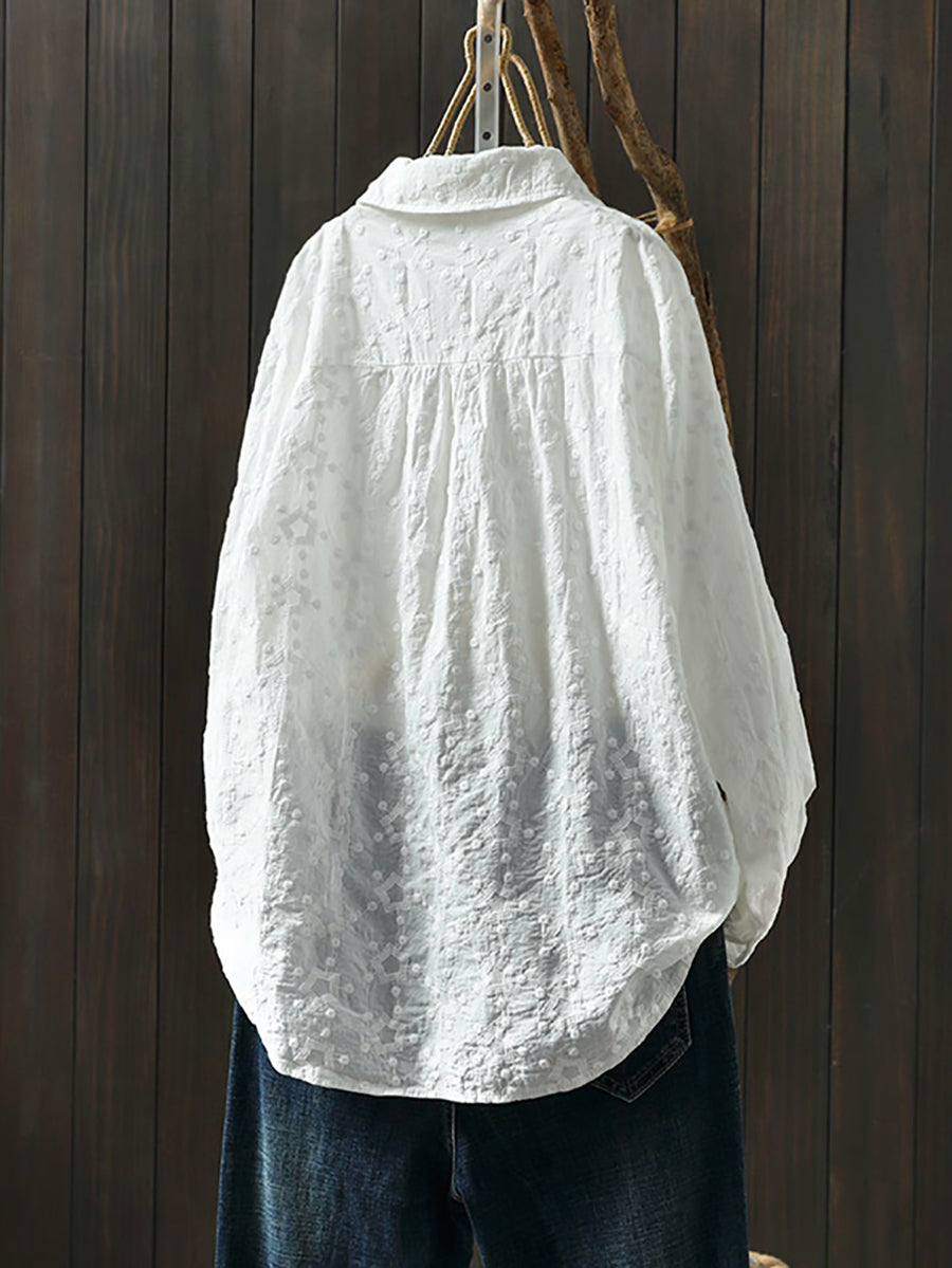 Plus Size Women Spring Artsy Embroidery Shirt