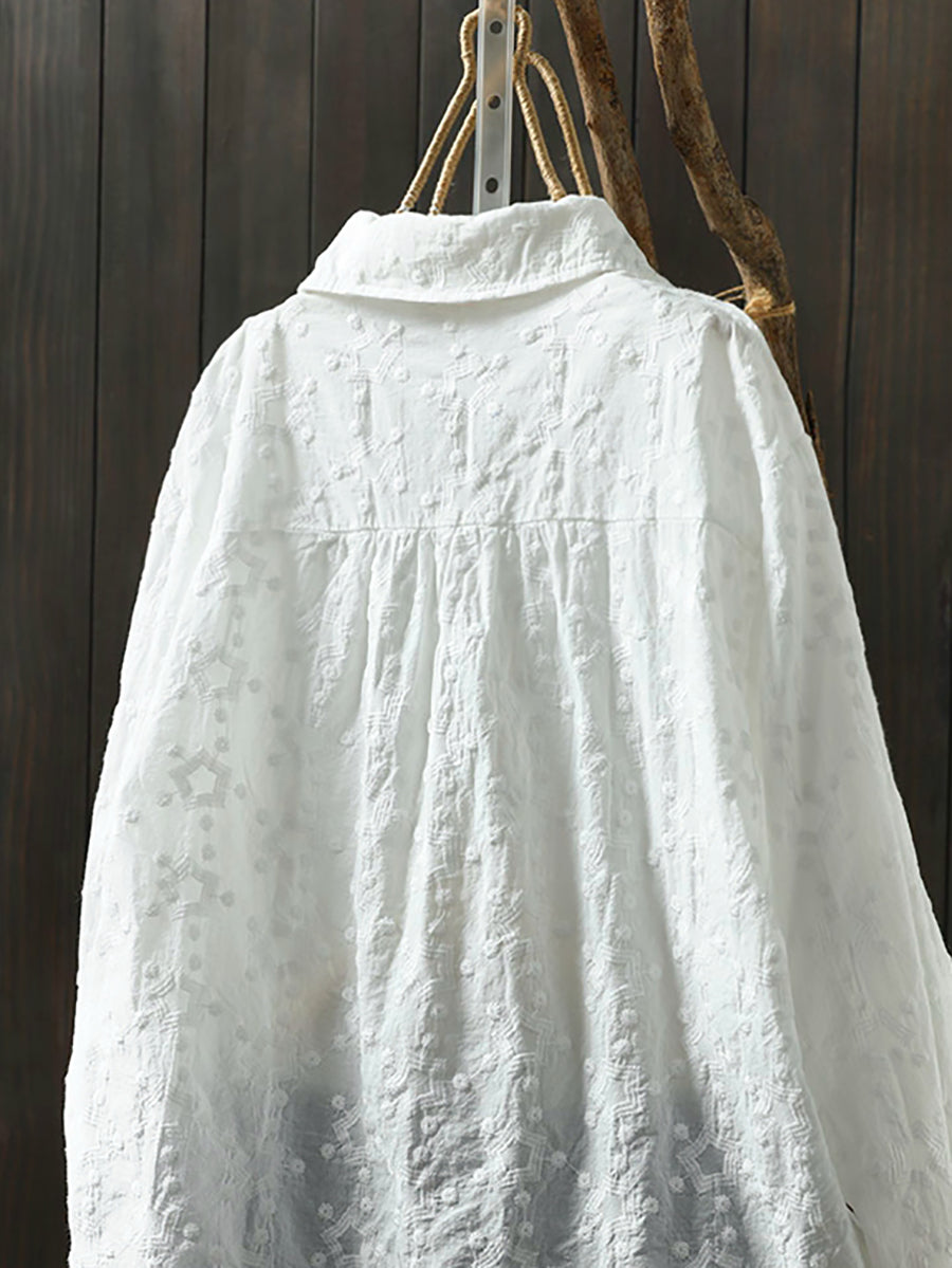 Plus Size Women Spring Artsy Embroidery Shirt