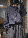Plus Size Women Retro Spring Stripe Linen Shirt