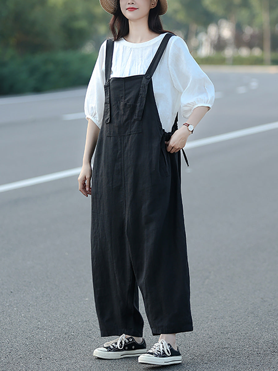 Plus Size Women Summer Casual Pure Color Loose Jumpsuits