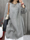 Plus Size Women Vintage Plaid O-Neck Long Blouse