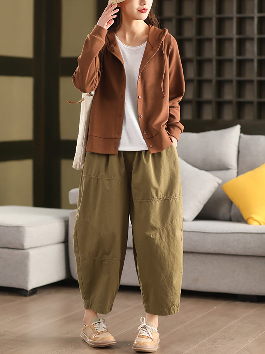 Plus Size Women Spring Casual Pure Color 100%Cotton Harem Pants