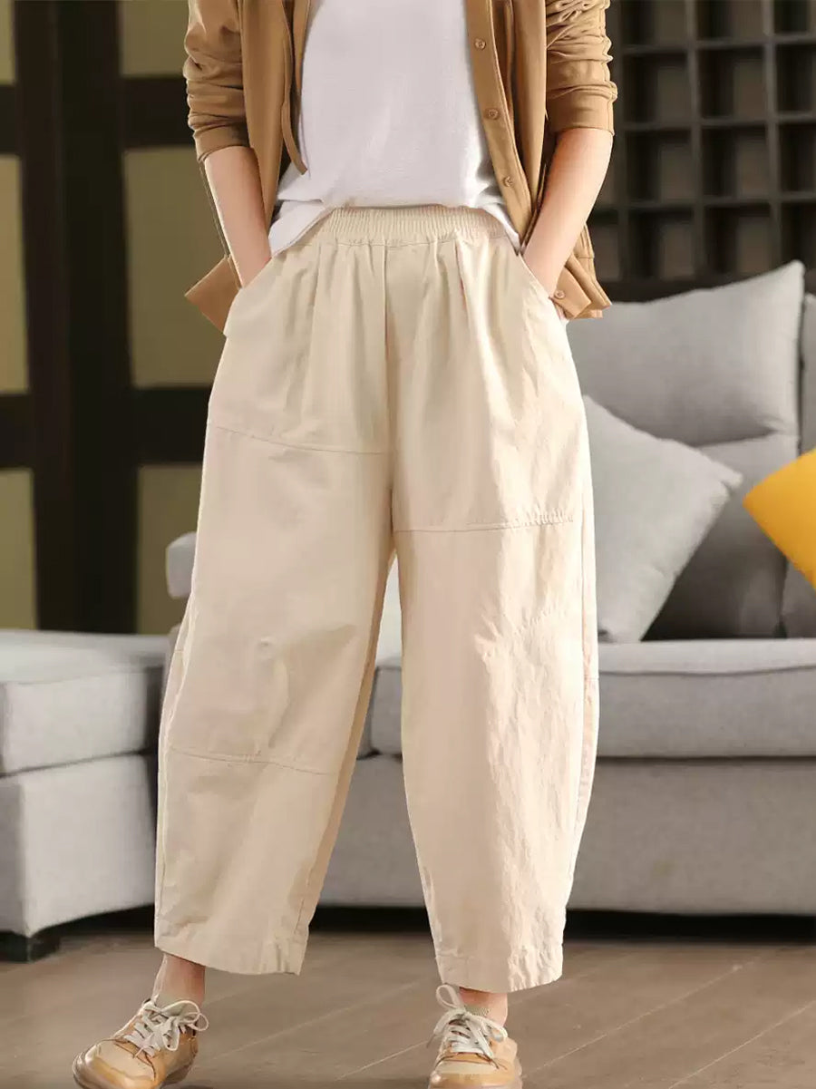 Plus Size Women Spring Casual Pure Color 100%Cotton Harem Pants