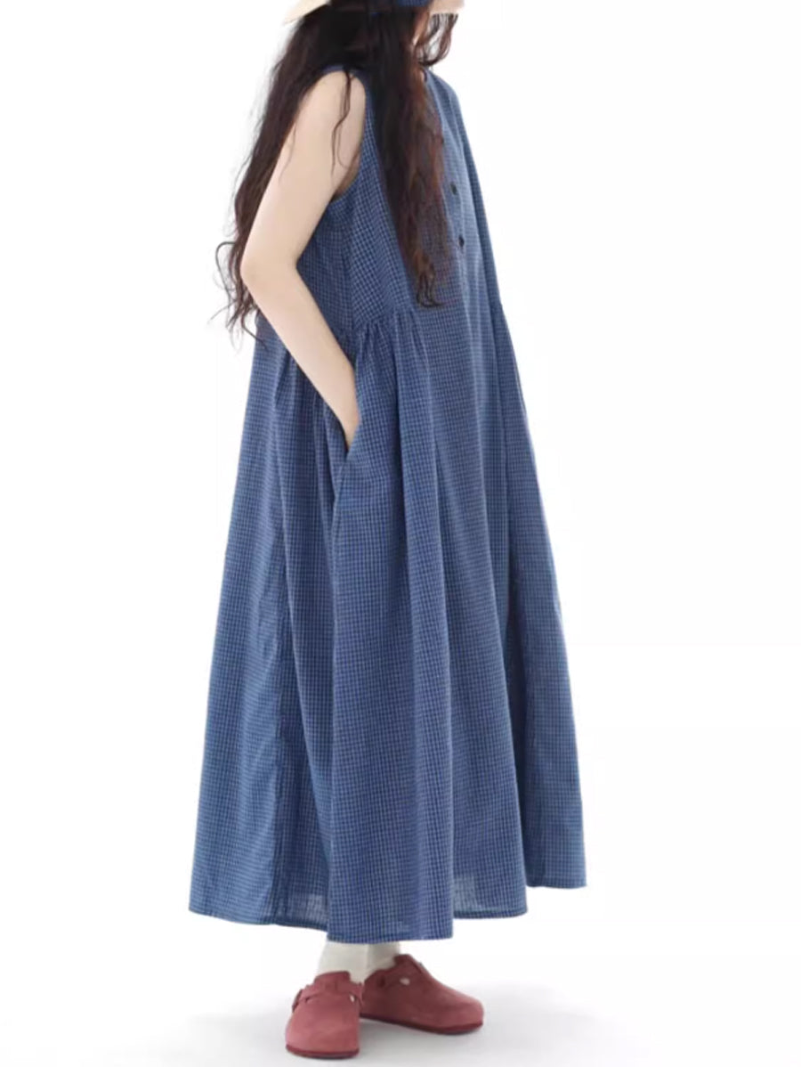 Plus Size Women Summer Artsy Plaid Loose Vest Dress