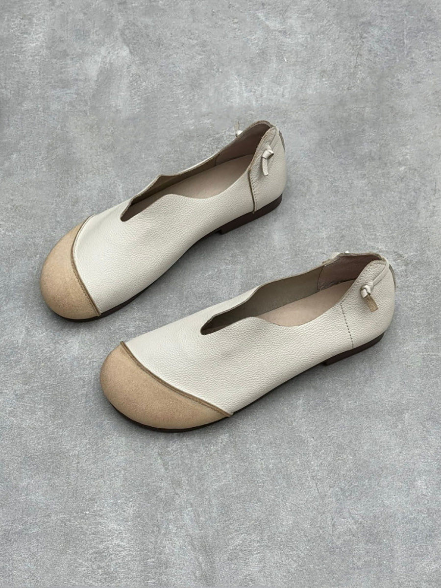 Women Summer Soft Leather Colorblock Low Heel Shoes