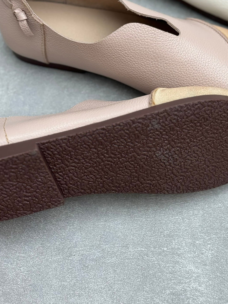 Women Summer Soft Leather Colorblock Low Heel Shoes
