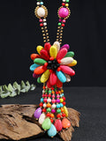 Women Ethnic Flower Turquoise Tassel Necklace