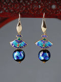 Women Ethnic Cloisonne Scalloped Earrings