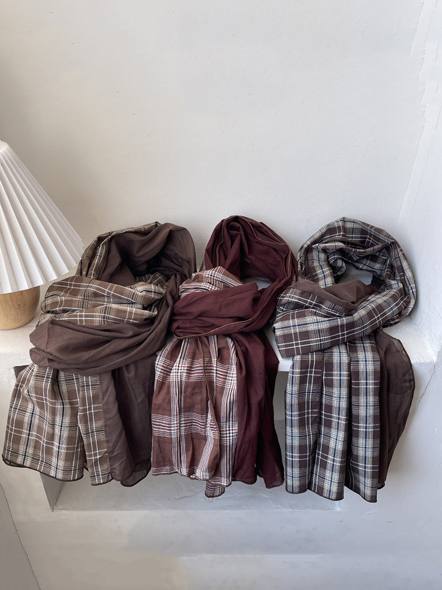Vintage Plaid Spliced Shawl Scarf