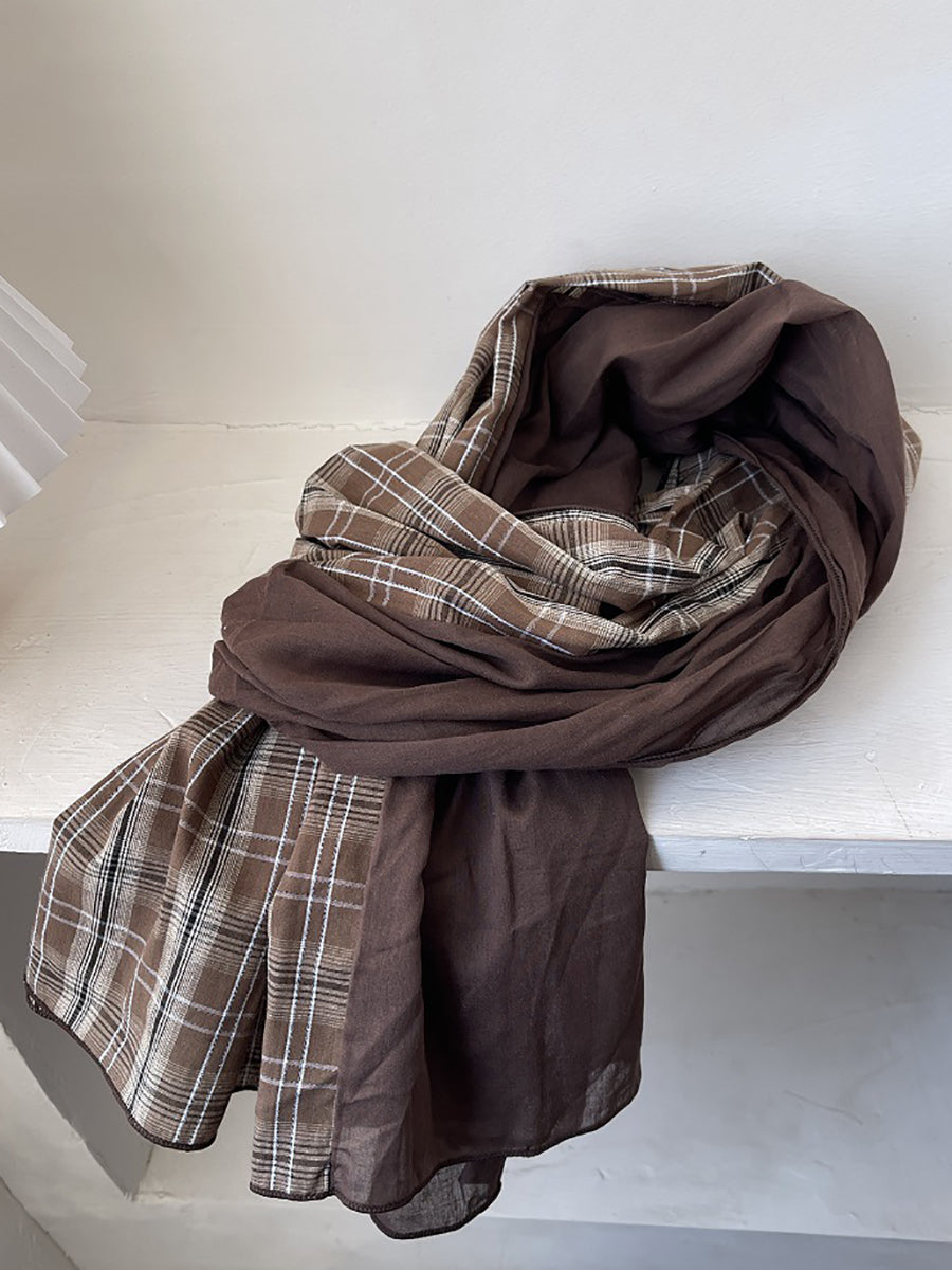 Vintage Plaid Spliced Shawl Scarf