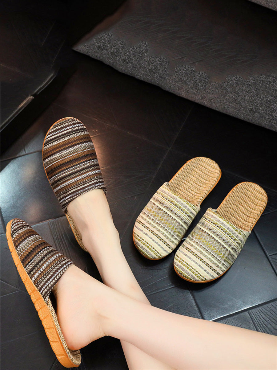 Couple Vintage Colorful Stripe Linen Slippers