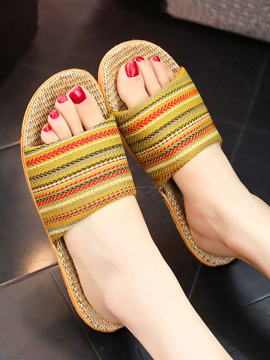 Couple Vintage Colorful Stripe Linen Slippers