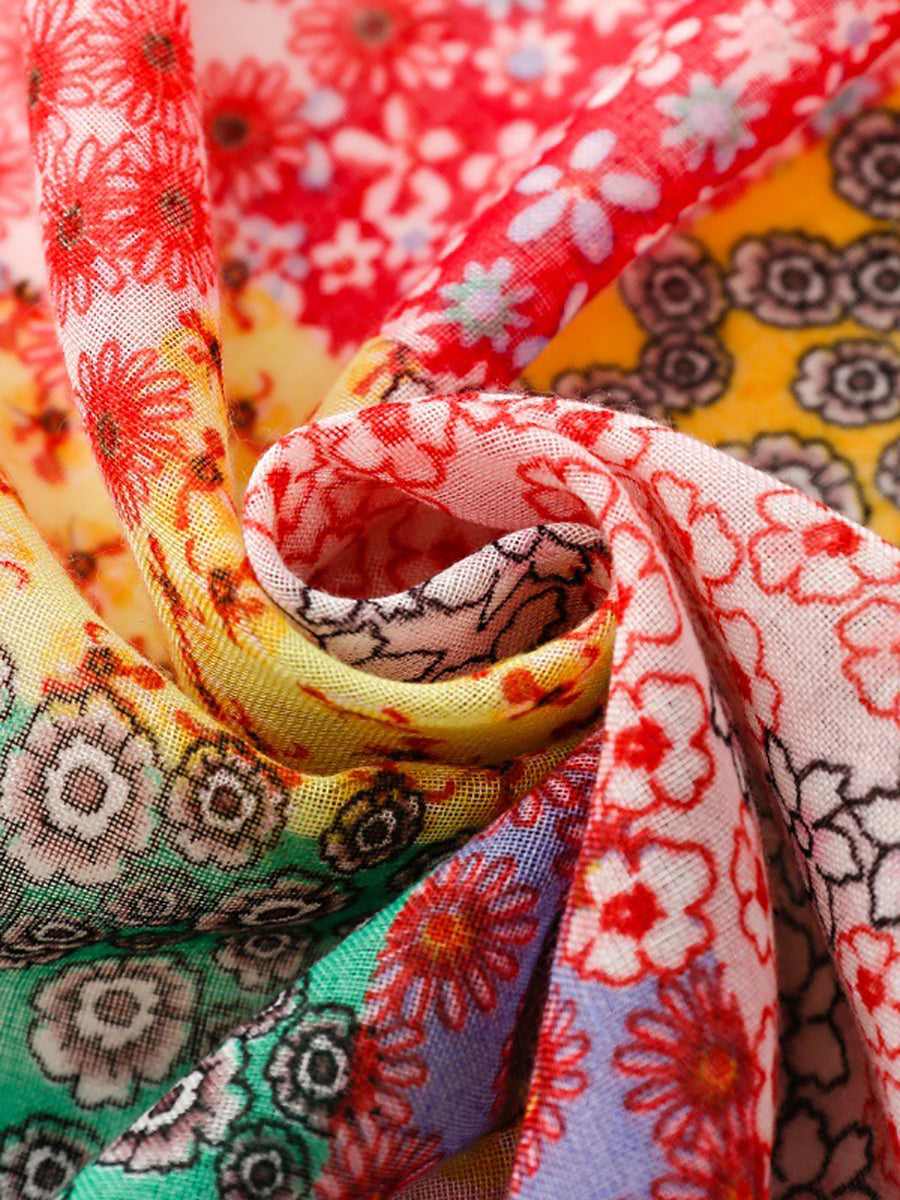 Women Bohemia Floral Patchwork Tassel Shawl Scarf