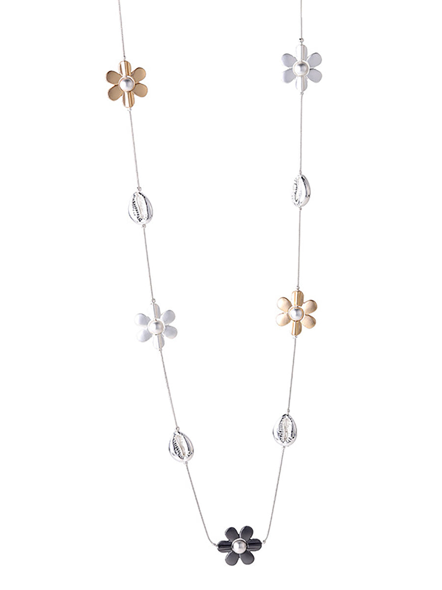 Women Fashion Alloy Flower Pandent Necklace
