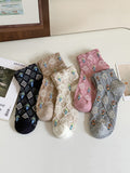 5 Pairs Women Artsy Floral Jacquard Short Socks