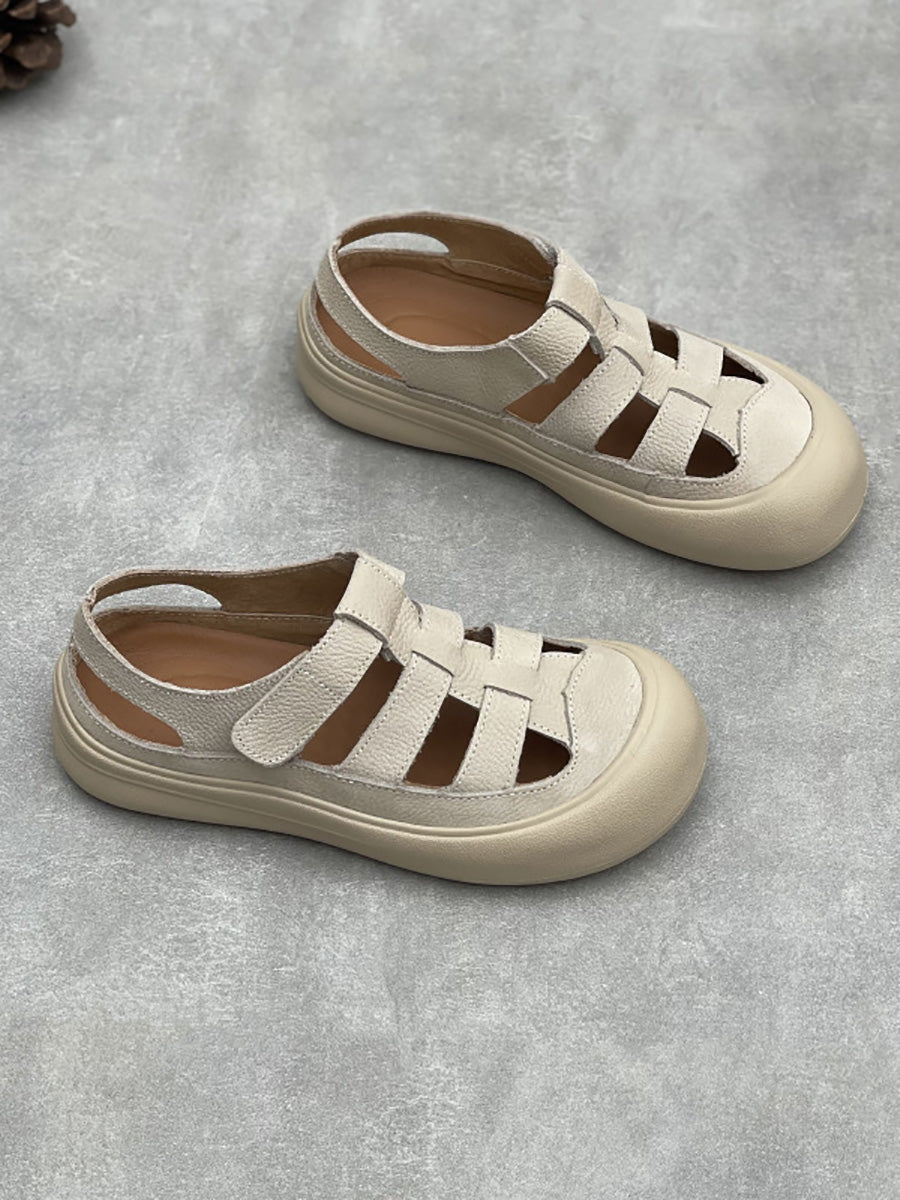 Women Summer Leather Spliced Flat Sandals