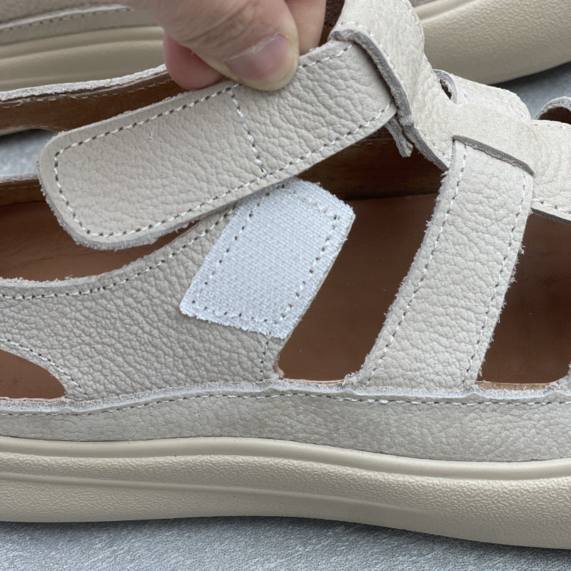 Women Summer Leather Spliced Flat Sandals