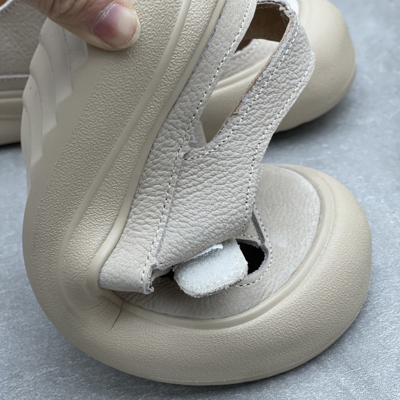 Women Summer Leather Spliced Flat Sandals