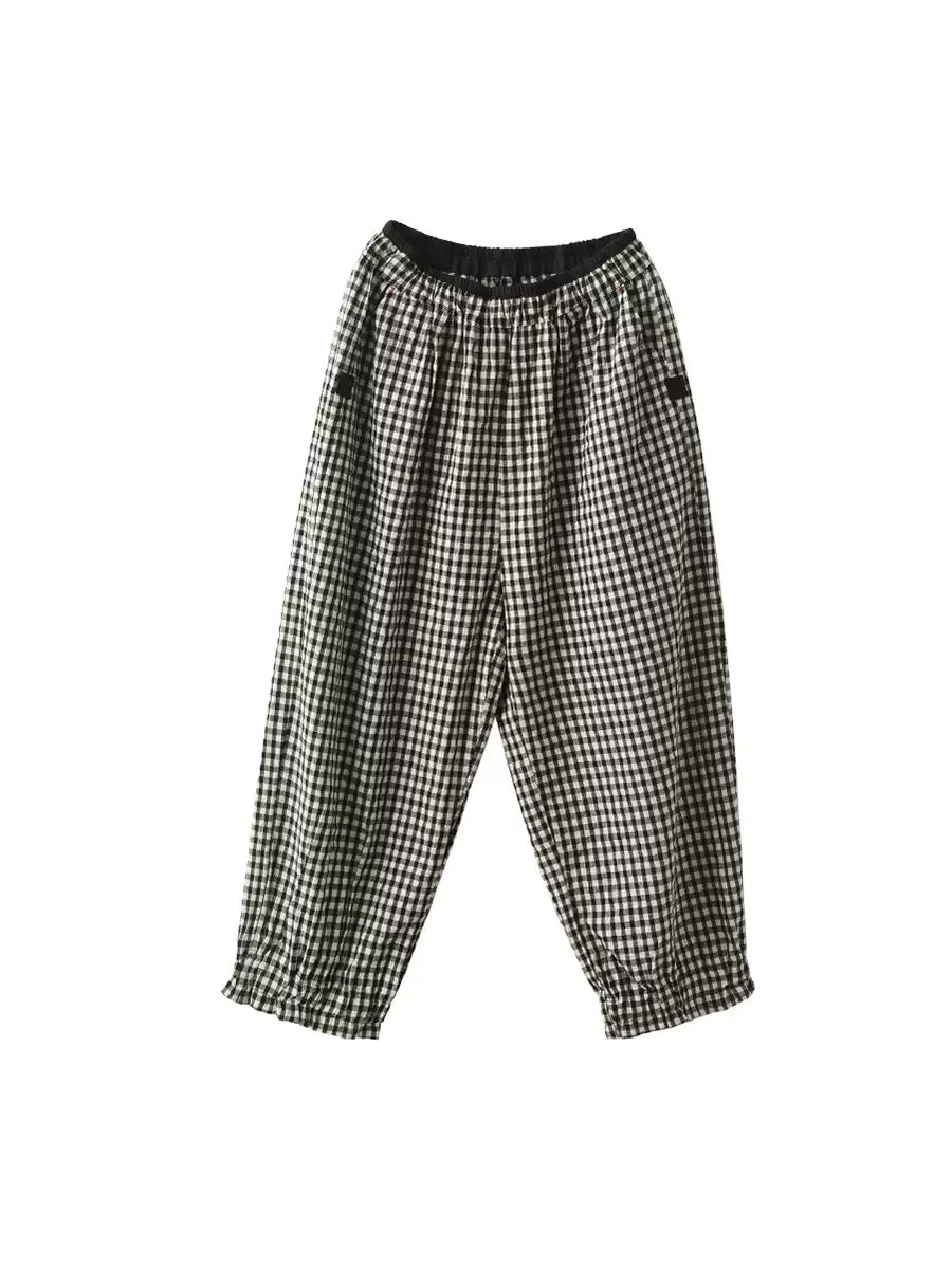 Plus Size Women Summer Retro Plaid 100%Cotton Harem Pants