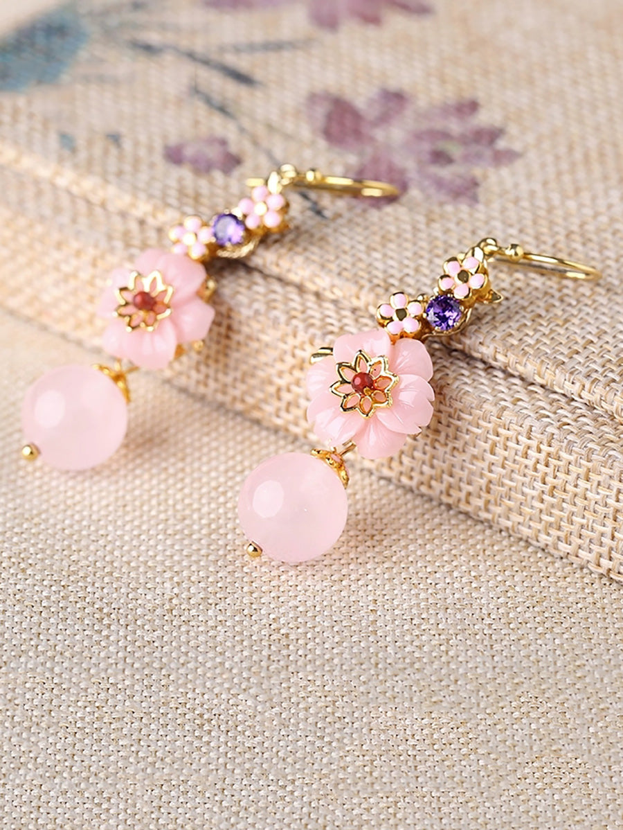Women Artsy Flower Jade S925Sliver Earrings