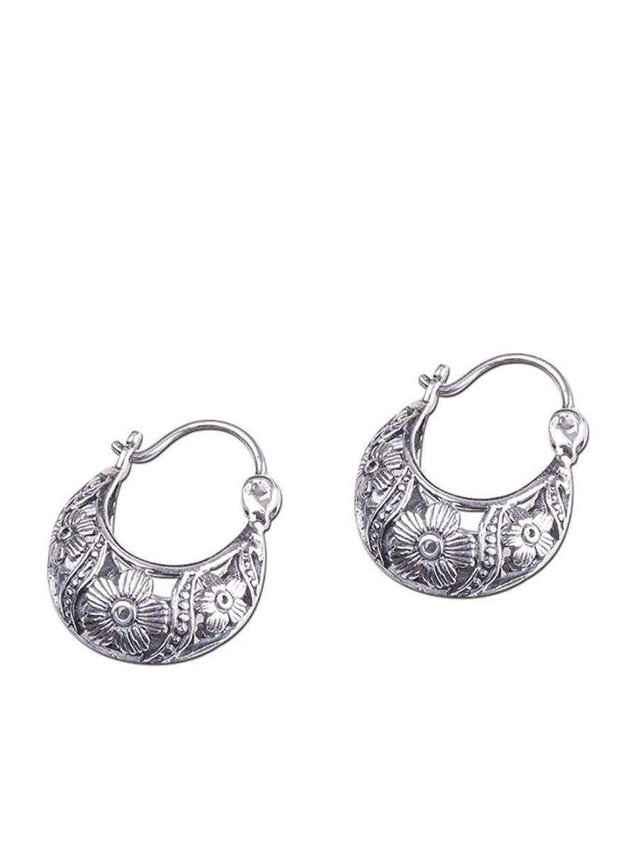 Women Vintage S925Silver Hollow Out Flower Earrings