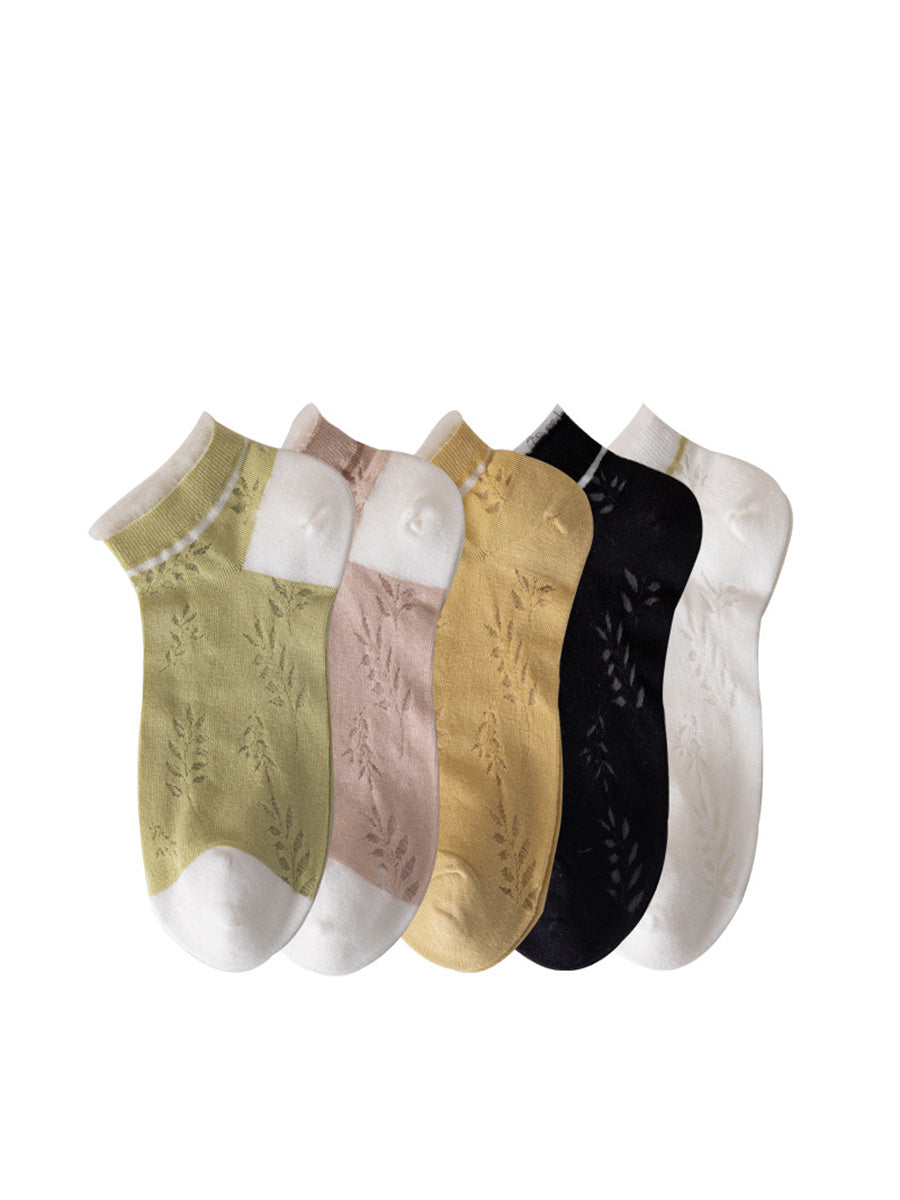 5 Pairs Women Summer Leaf Cotton Socks